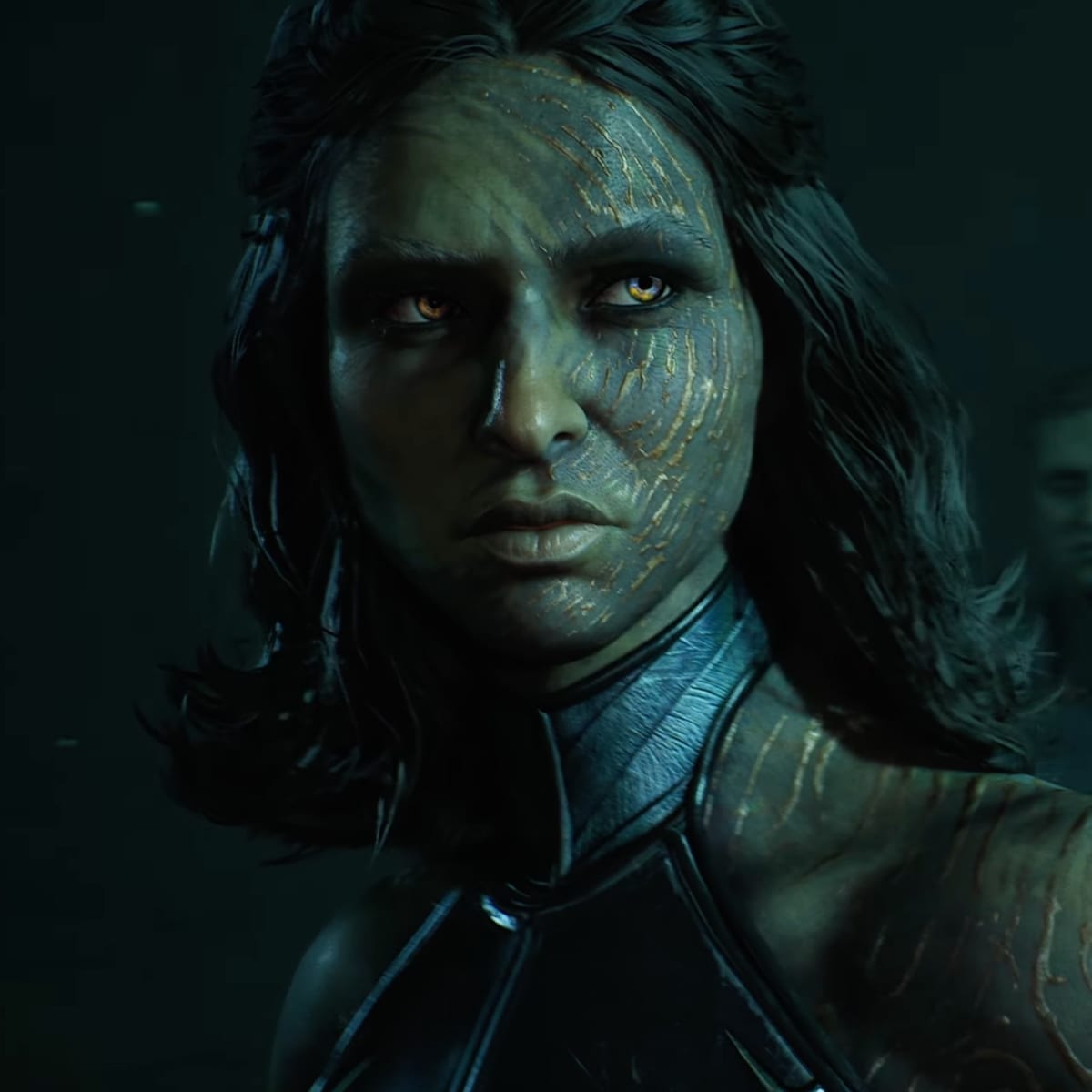Kundri Fathom, leader of the Infinite Coil, her face marked by the Shadow Plague