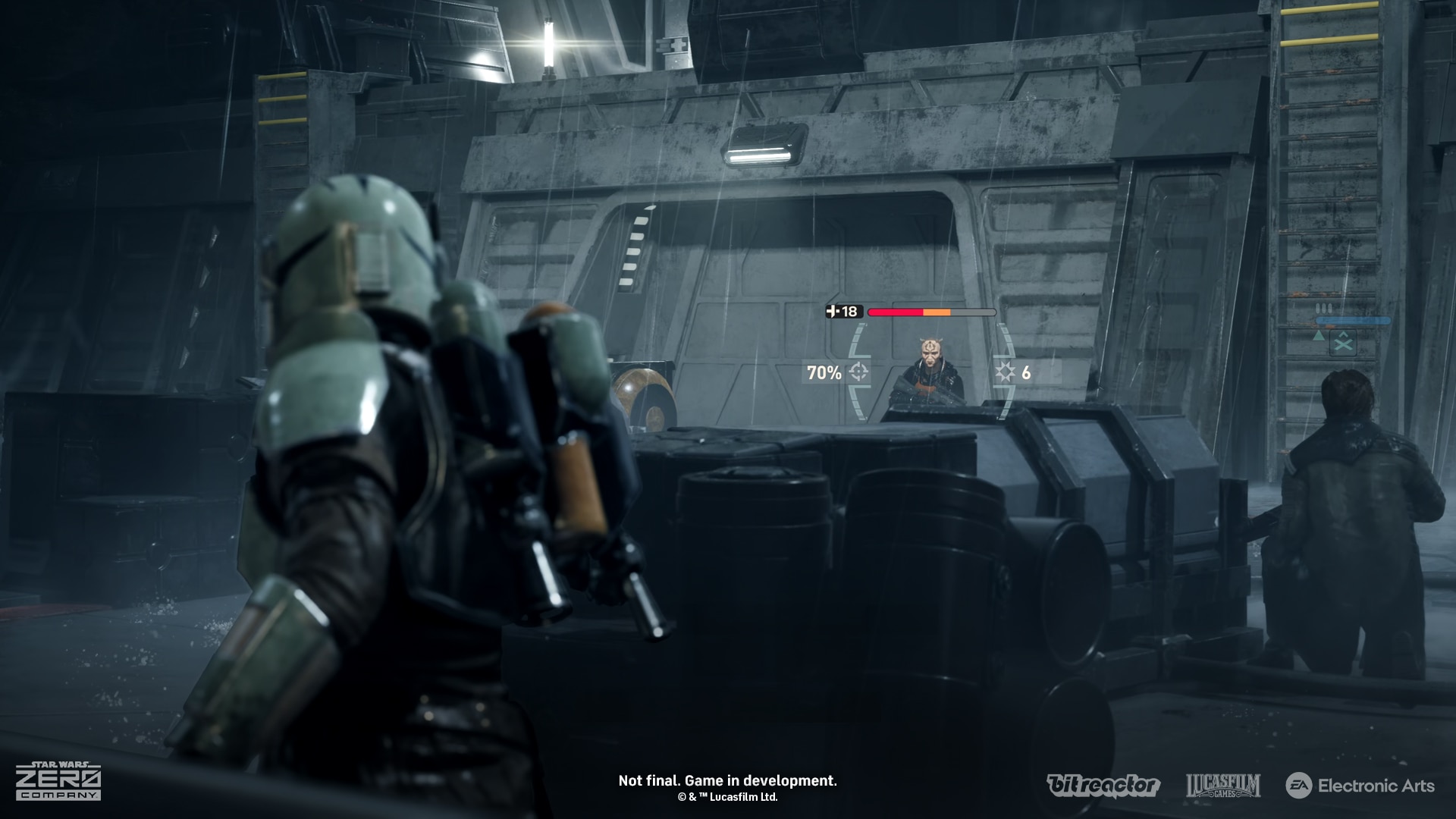 The attack HUD showing a 70% hit chance against an enemy behind cover
