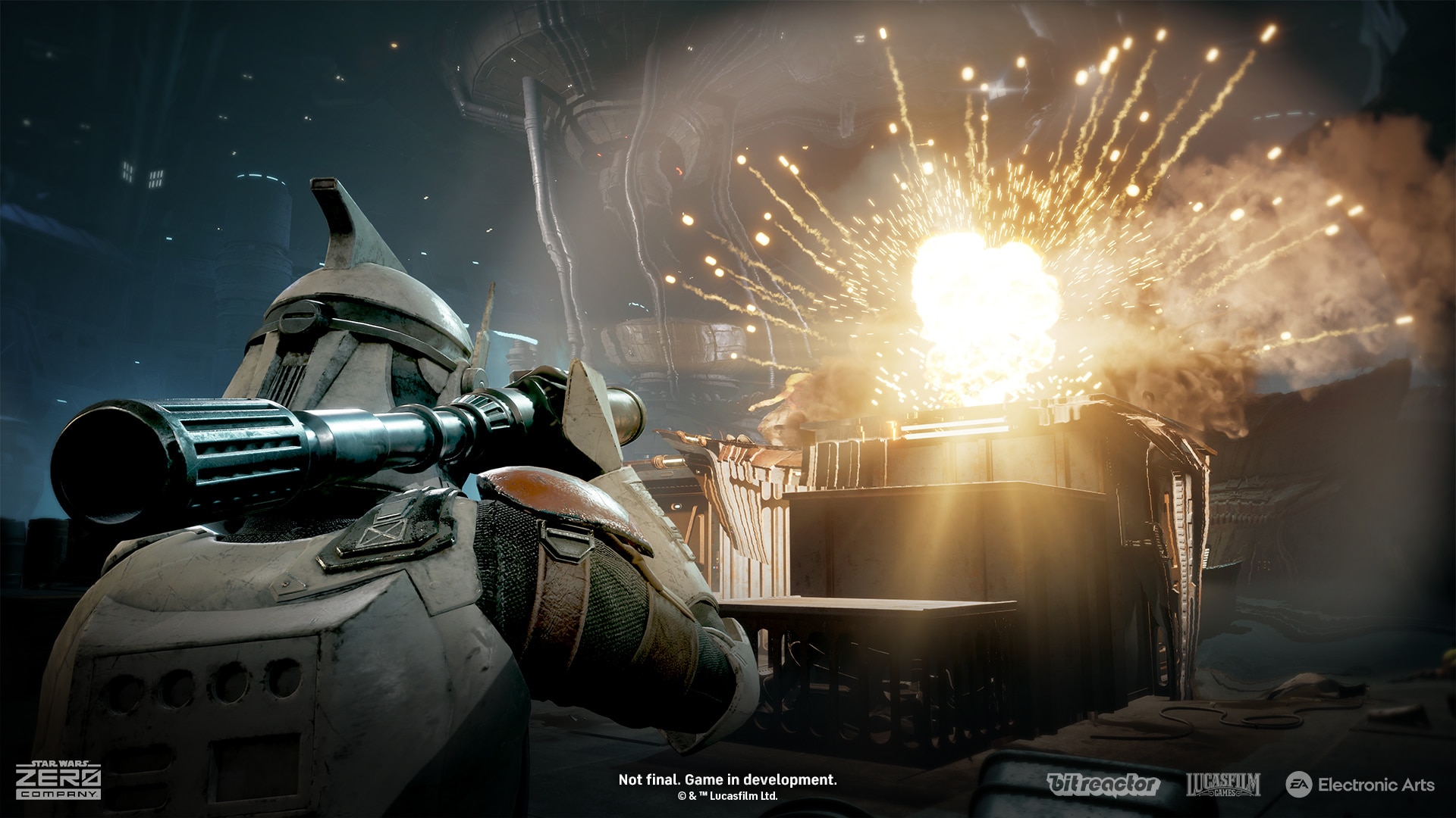 A clone operator firing a rocket launcher at an enemy position